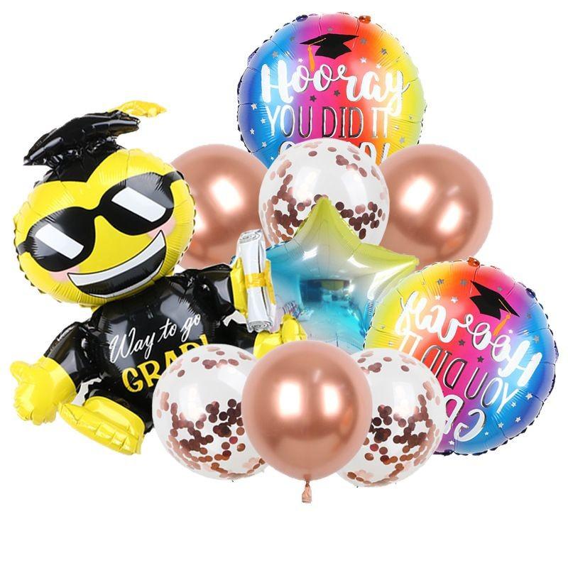 2024 Graduation Season 12-Inch Latex Sequined Aluminum Film Balloon 10-Piece Set Happy Grad Party Arrangement Gift