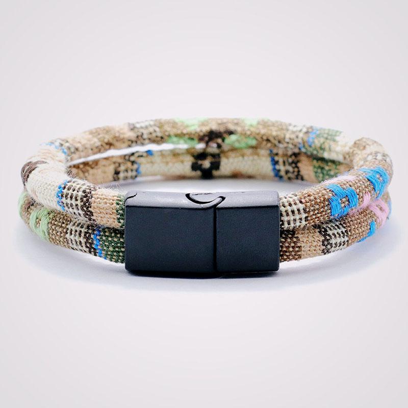 Bohemia Double Layer Rope Bracelet Men Women Handmade Weaven Ethnic Fabric Magnetic Buckle Bangles Stylish Couple Leisure Joias