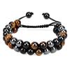Men's Triple Protection Tiger Eye, Hematite & Black Agate Double Row Braided Bracelet