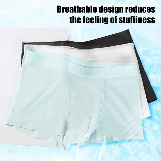Men Boxer Underwear Mid-rise Elastic Waistband Solid Color Shorts Briefs Solid Color Ice Silk Summer Panties Daily Wear