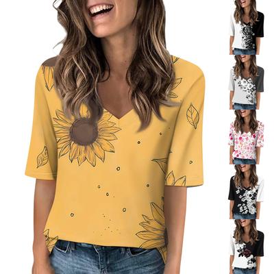 Shirts For Women Trendy V Neck T Shirts Casual Printed Blouse Half Sleeve Tops For Women