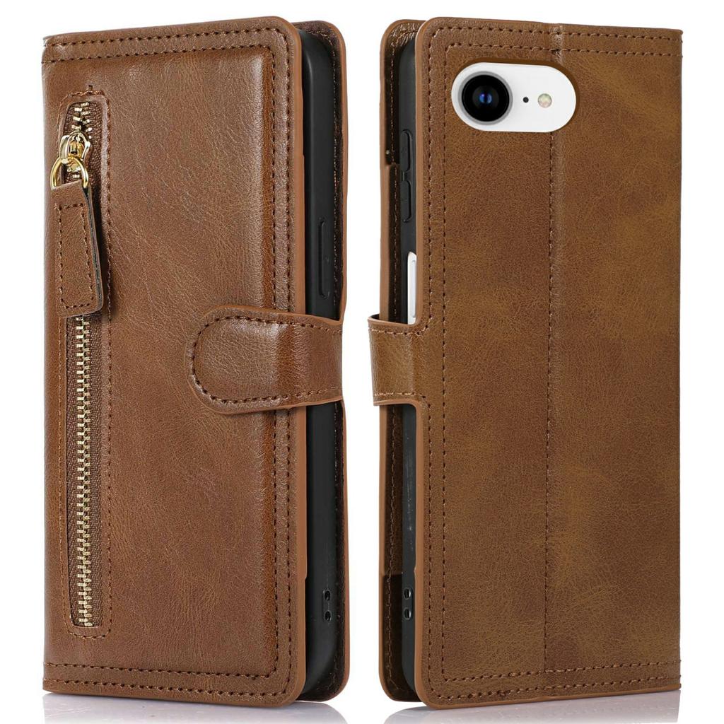 For iPhone 16e Case Zipper Flip Leather Phone Cover with Card Holder