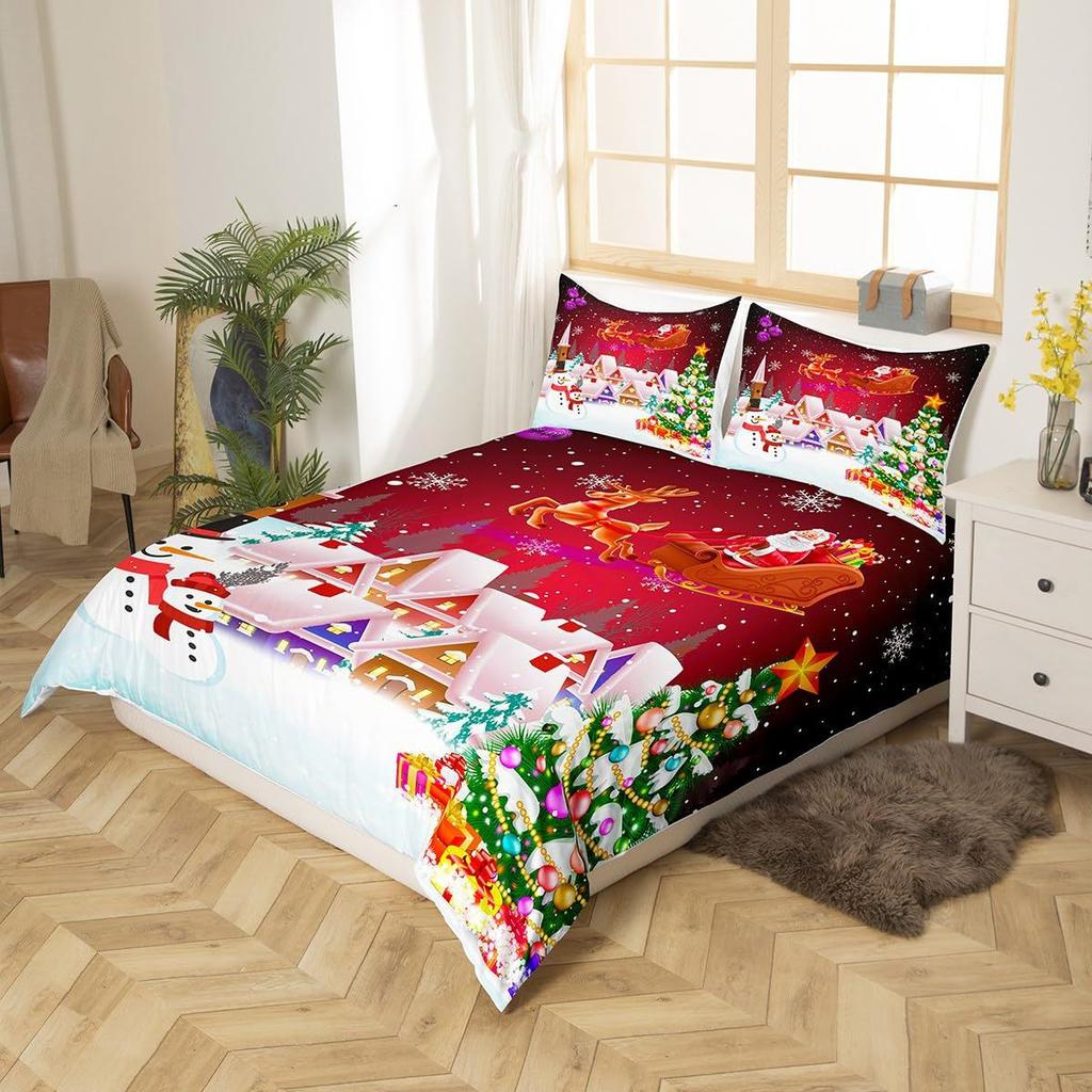 Weihnachtsthema Dreiteiliger Bettbezug Digitaldruck Bettwäscheset Vier Jahreszeiten Bettdecke