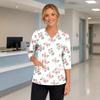 Women's Floral Print Scrub Top with V-Neck, Pockets, Side Slits and 3/4 Sleeves