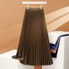 Qooth Women 11 Colors Elastic Waist Pleated Skirt Elegant Vintage Long Solid Color A-line Skirt For Autumn QT2220