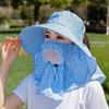 Wide-brimmed Purple Floral Sun Hat Detachable Face Mask Design, Breathable Lightweight Anti-UV Outdoor Headwear