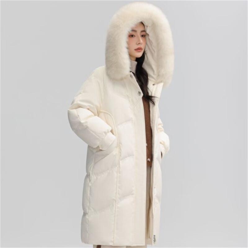 YAYA Women's Long Over-Knee Fur Collar Down Parka