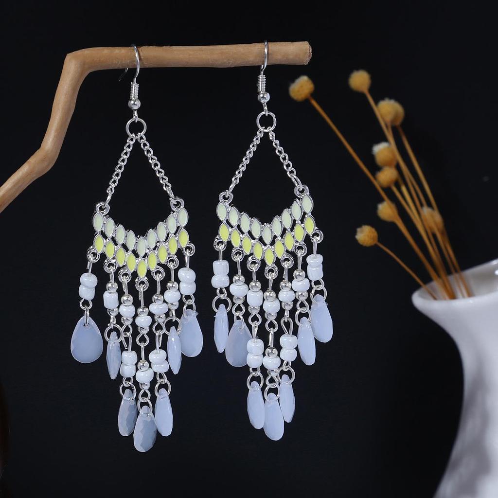 Brincos Boêmios de Borla Gota de Água: Estilo Étnico Retrô com Miçangas de Arroz Coloridas para Mulheres