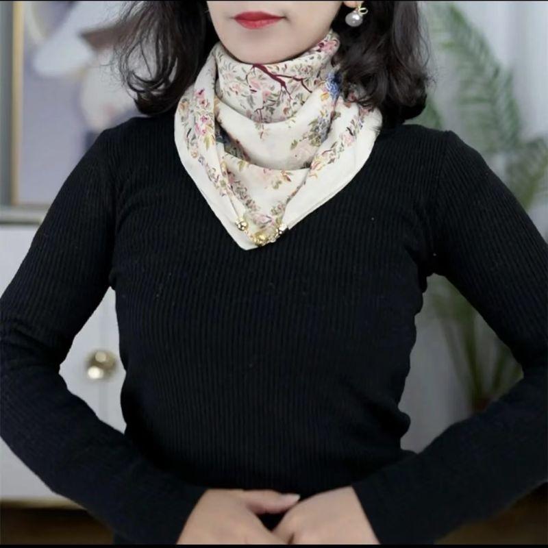 Small Gold Ball Magnetic Buckle 65Cm Cotton And Linen Texture High Sense Women'S Neck Protection Small Scarf Versatile Silk Scarf