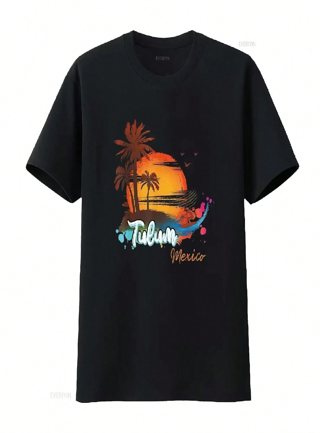 Wounisex Tulum Mexico Beach Summer Vacation Palm Trees Sunset Men T Shirt Vintage Washed Versatile Streetwear Breathable Fashion S разноцветный
