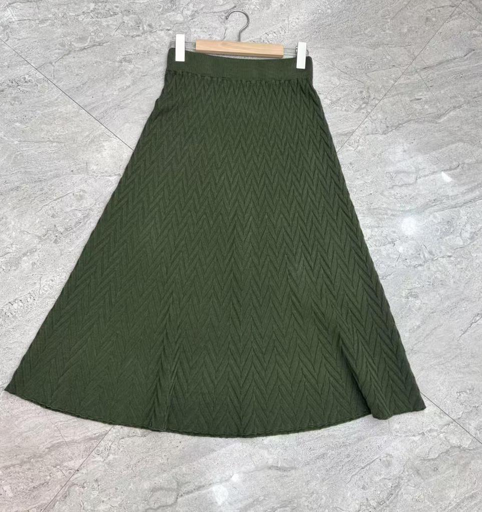 Herbst/Winter A-Linien Strukturierter Lagenstrickrock - Damen Elastischer Bund, Mittellang, Einfarbig