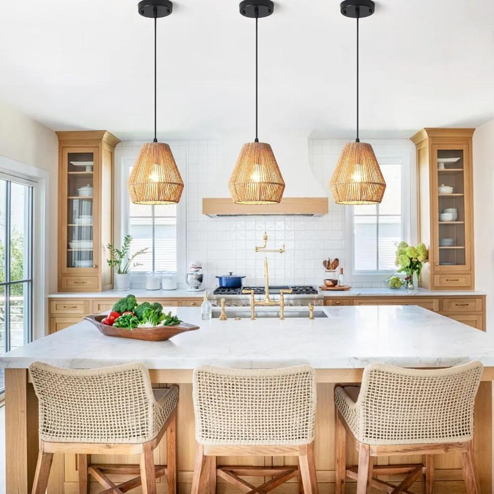 Boho Pendant Light Boho Vintage Household Light Fixture Ceiling Chandelier for Bedside Dining Table Library Light Lampshade E27