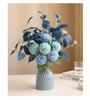 Eucalyptus Ball Chrysanthemum Bouquet in Ceramic Vase - Artificial Dried Flowers for Living Room or Dining Table Decor