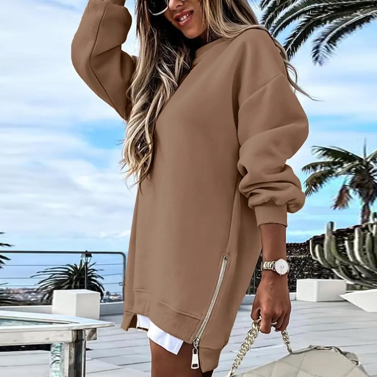 

Women s Sweatshirt Casual Round Neck Long Sleeves Loose Comfortable Sweatshirts S хаки