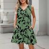 Women's Summer Dresses Loose Fit Printed V Neck Sleeveless Sundresses Beach Hawaiian Dress With Pockets