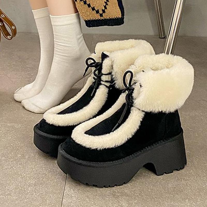 Ankle Women's Snow Boots Fur Fashion High Heels Shoes Chunky Warm Winter Boots Designer Short Plush Short Botas De Mujer