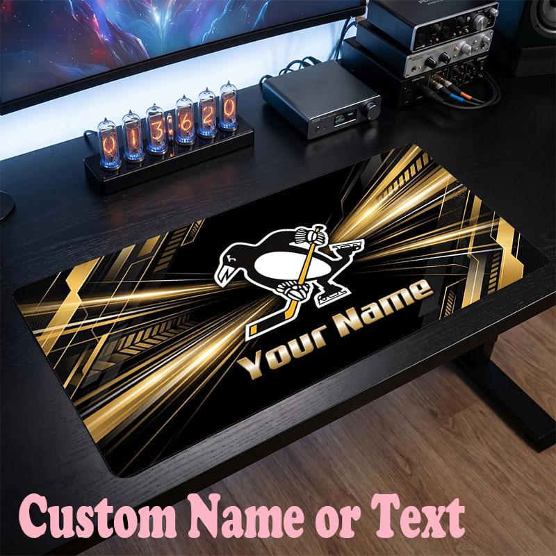 Pittsburgh Penguins Customized Name Text Mouse Pad, Large Desk Mouse Mat Personalized Home Office Present