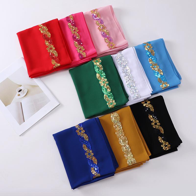 Chiffon Hijab Scarf Turban For Muslim Women Fashion Headscarf Shawls Sequins Scarf Headwraps Veil Islamic Headband Ramadan Voile