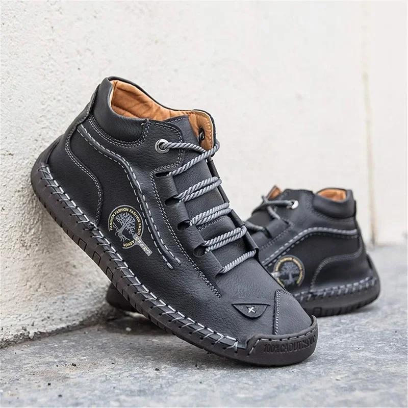 Lightweight Waterproof Fashionable Antiskid Flat Leather Ankle Boots Comfortable Casual Shoes For Men Suitable For All Seasons