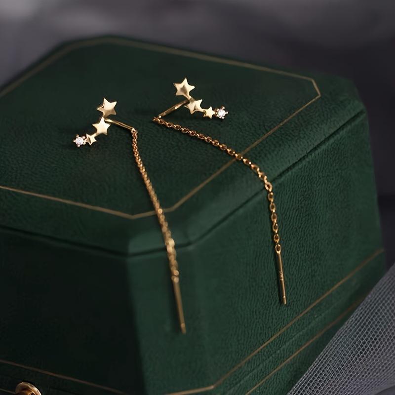 New European Star Ear Line Women's Dangle Earrings Gold Color Link Silver Color Heart Korean Fashion Crystal Ear Jewelry