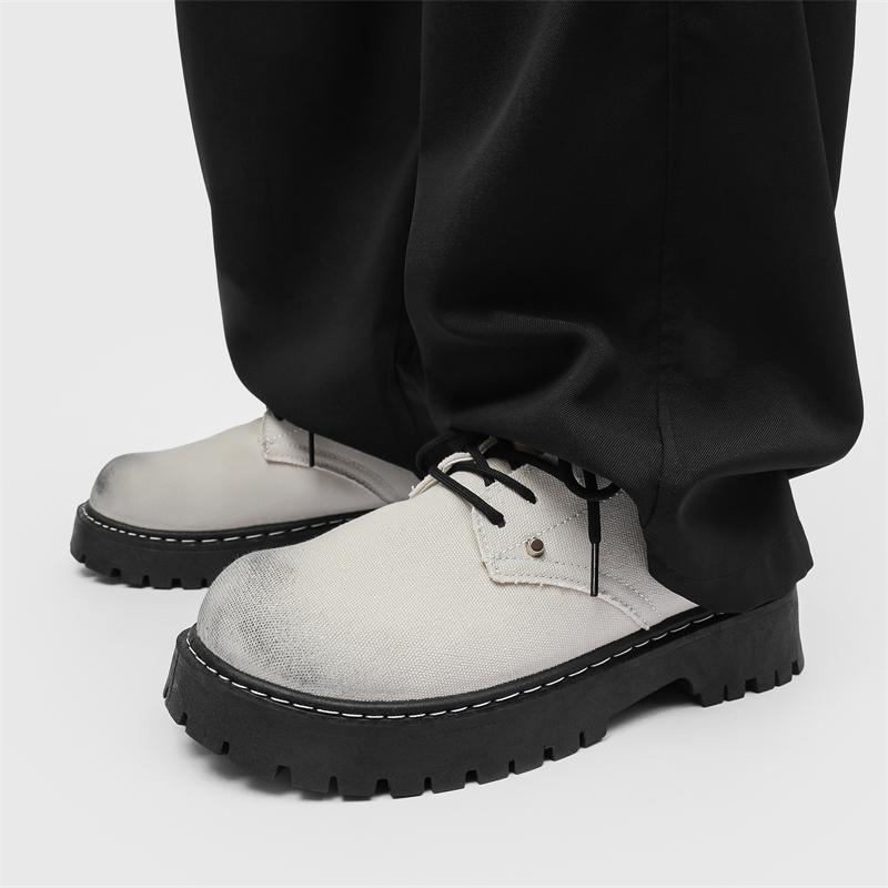 2025 White Retro Derby Shoes Man Large Size 46 British Style Heighten Platform Shoes For Man Big Round Toe Designer Men's Shoes