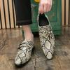Men Snake Print Chelsea Shoes Double Buckle Pointed Toe Stylish Casual Dress Shoes Luxury Leather Shoes for Men Footwear