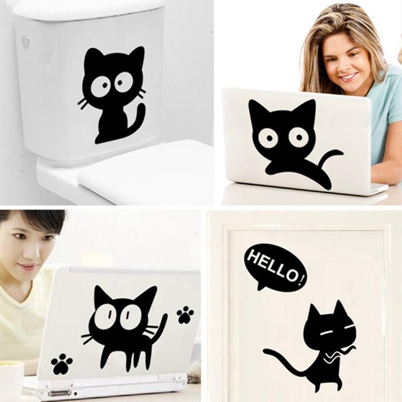 Super Funny Cute Cartoon Black Cat Vinyl Wall Stickers For Home Decoration Living Room Kids Bedroom Laptop Bathroom Tile Toilet