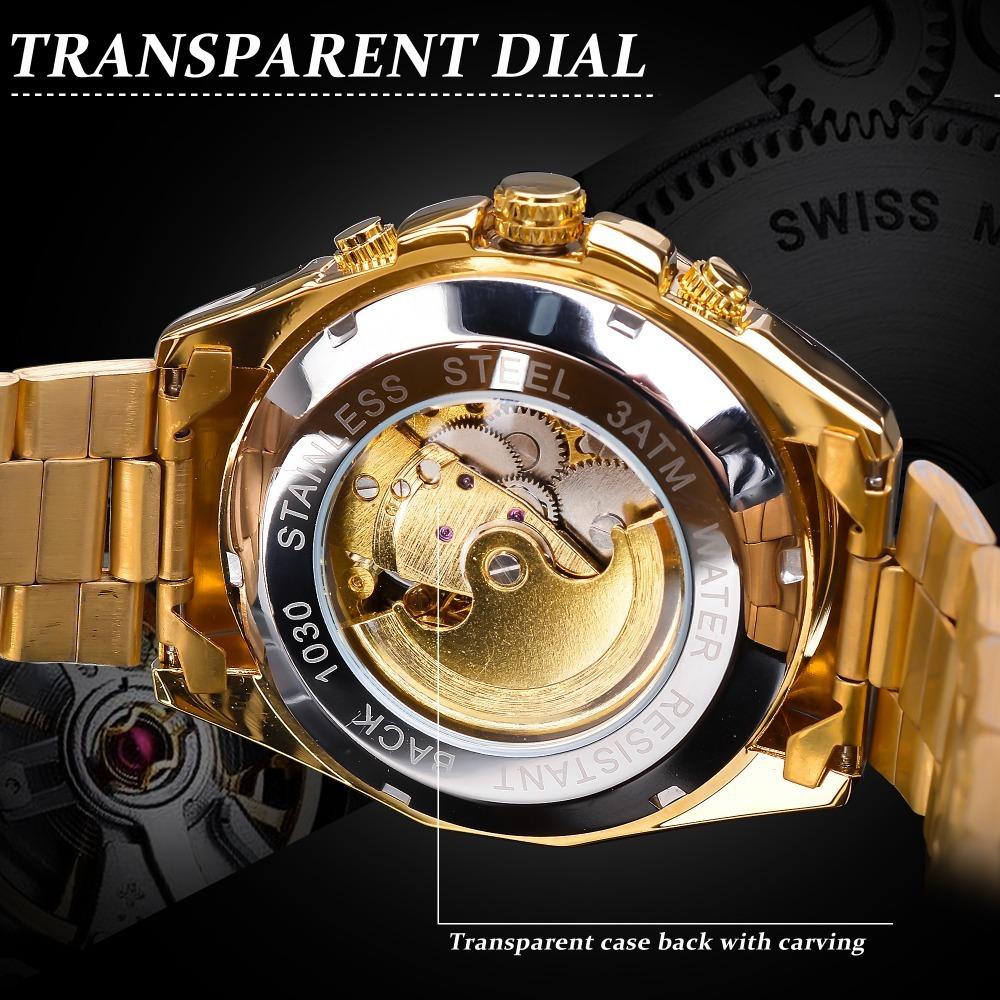 Forsining Men's Fashion Casual Hollow Mechanical Movement Automatic Mechanical Watch GMT1183-2-A