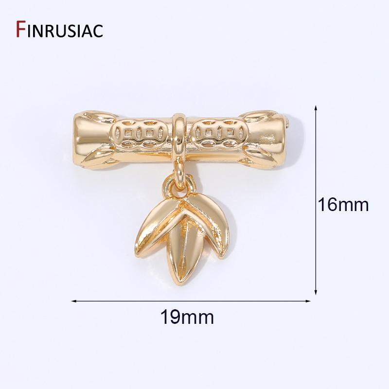 

18K Gold Plated Brass Bamboo Joint Tube Spacer Beads With Leaf Charms,Separator Beads For DIY Necklace Bracelet Making Findings 2 pieces