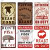 Putuo Decor Warning Tin Sign Vintage Metal Sign Pig Caution Plate Warning Decorative for Zoo Piggy Farm House Wall Decor