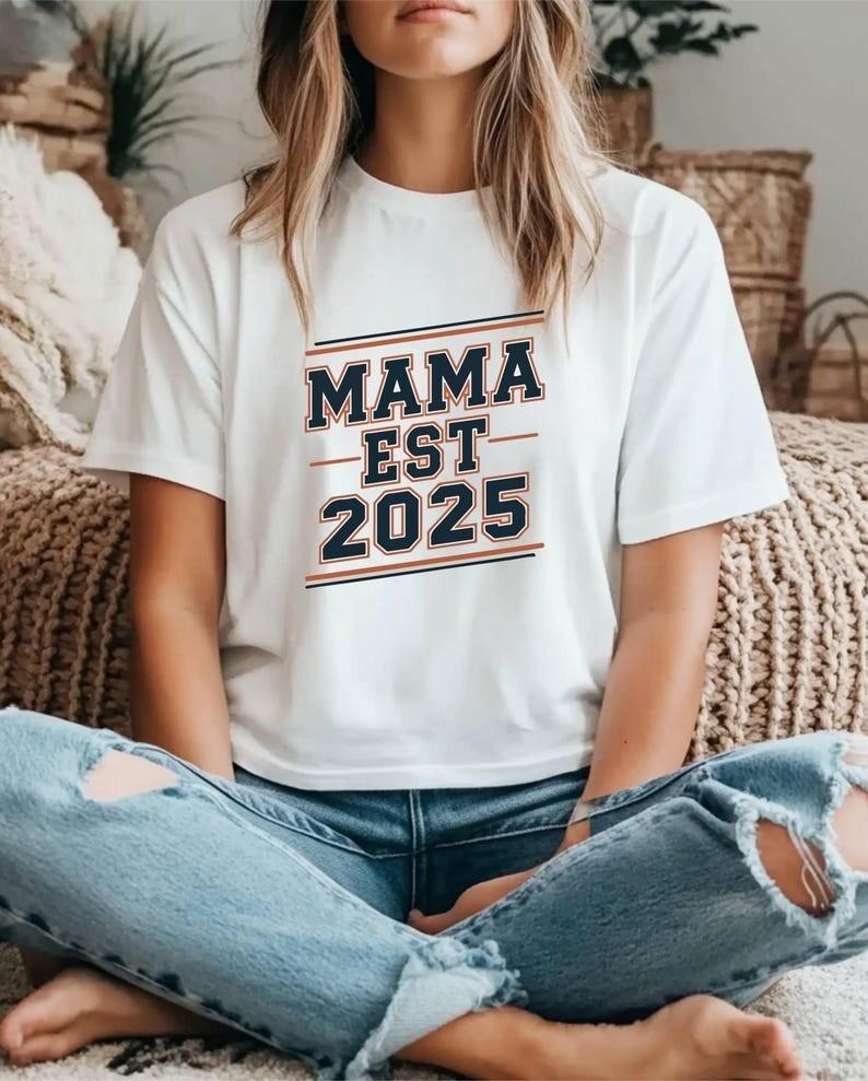 Mama Est 2025 Tshirt Baby Shower Tee New Mom Shirt Gender Reveal Tee Materni XL