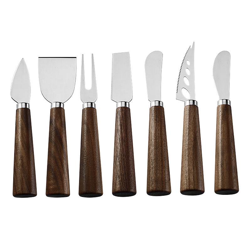 Walnut Handle Stainless Steel Cheese Knife, Fork, and Butter Spreader Set