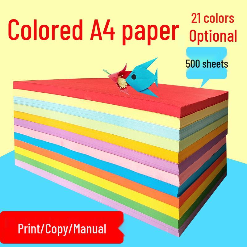 Assorted A4 Colored Paper: 500 Sheets for Printing, Photocopying & Crafts In Pink, Red, Yellow, and More.