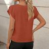 Womens Cotton Linen Tops Asymmetric Neck Short Sleeve Shirts With Buttons