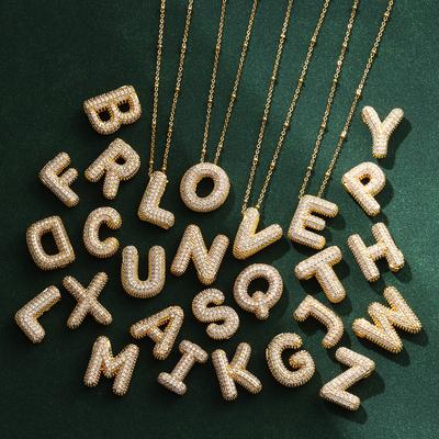 Collana con lettera dell'alfabeto a bolle placcata oro in zirconia cubica, collana monogramma, collana iniziale a palloncino, regali per donne ragazze