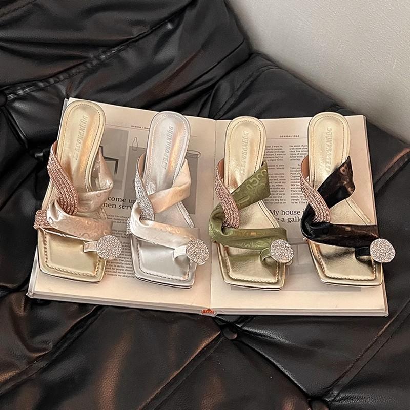 Cross-strap women's square head slippers outer wear summer new Internet celebrities popular temperament versatile open-toed high-heeled cool slippers