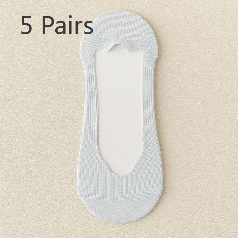 5 Pairs of Women's Summer Thin Cotton Sole Non Slip Shallow Mouth Invisible Ice Silk Boat Socks