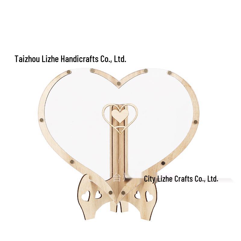 

Heart-shaped Wooden Wedding Guest Book Photo Frame Table Ornament