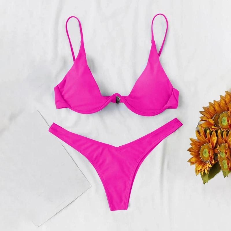

Бикини сексуальный раздельный стиль однотонный женский купальник стальной кронштейн буксировочный элемент для подростков Biquinis Feminino Tendência 2024 M горячий розовый