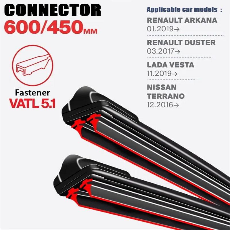 VATL 5.1 Wiper Blades  (24 +18 ) for Renault Arkana, Duster, Lada Vesta & Nissan Terrano чёрный