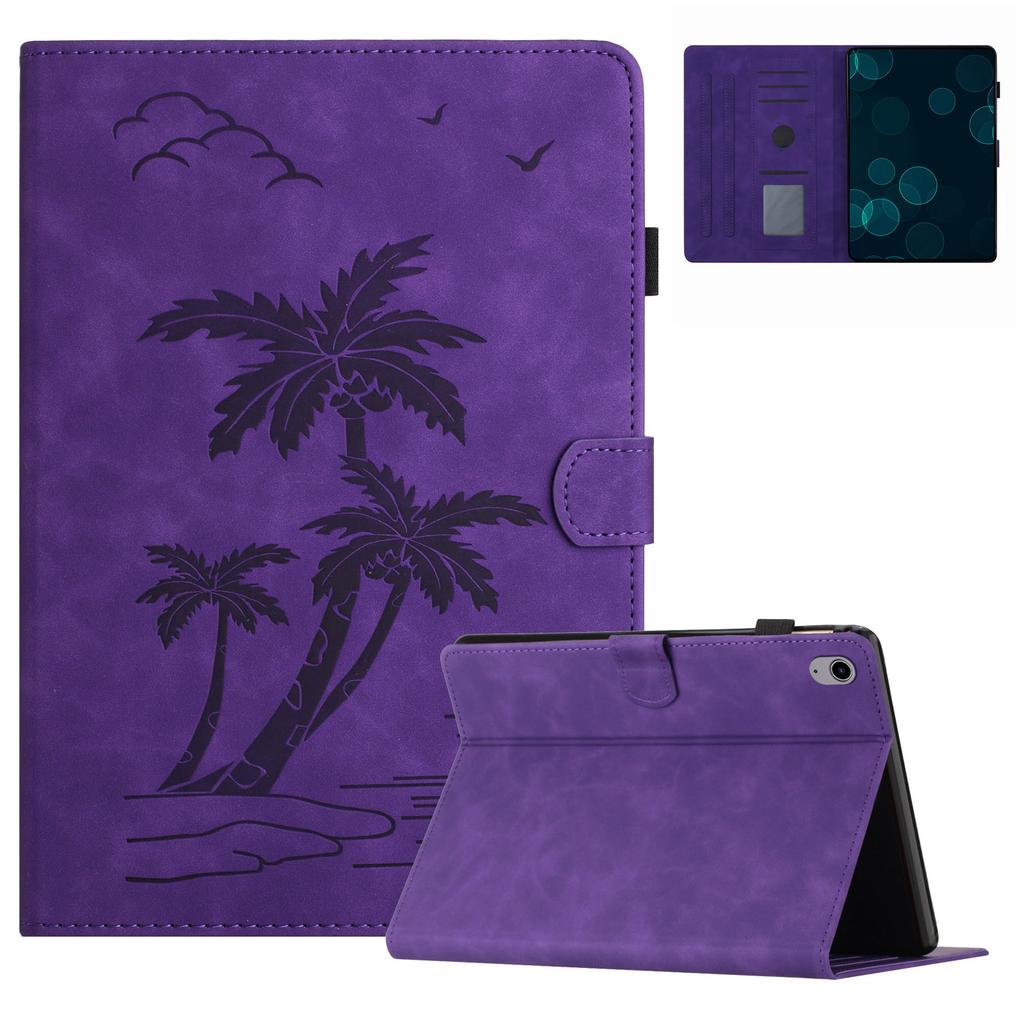 For iPad Mini (2024)/mini (2021) Smart Case PU Leather Coconut Tree Imprinted Tablet Cover with Card Holder