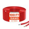 30.48m/100FT Solar Panel Extension Cable 10AWG Waterproof PV 6mm² Cable Red