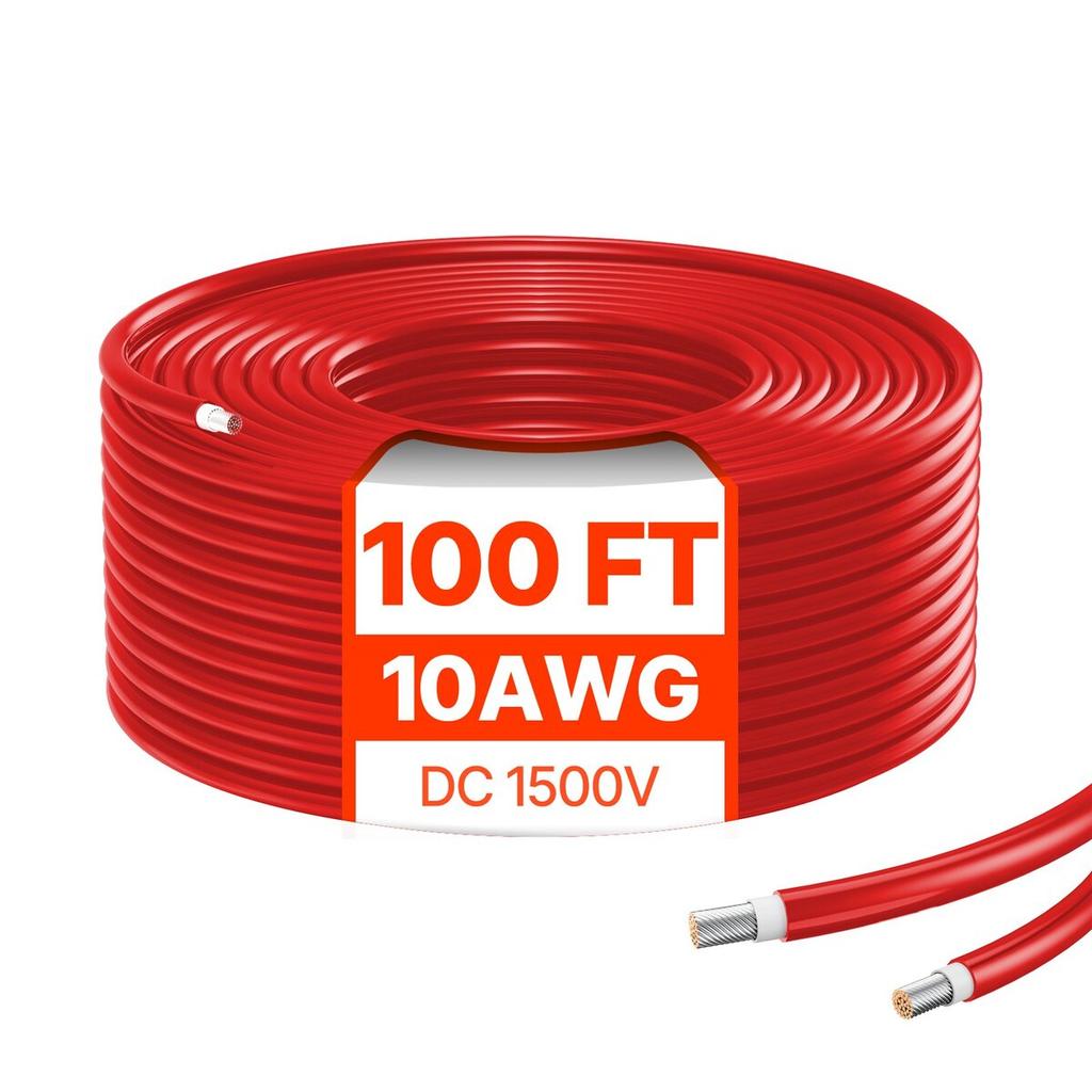 30.48m/100FT Solar Panel Extension Cable 10AWG Waterproof PV 6mm² Cable Red