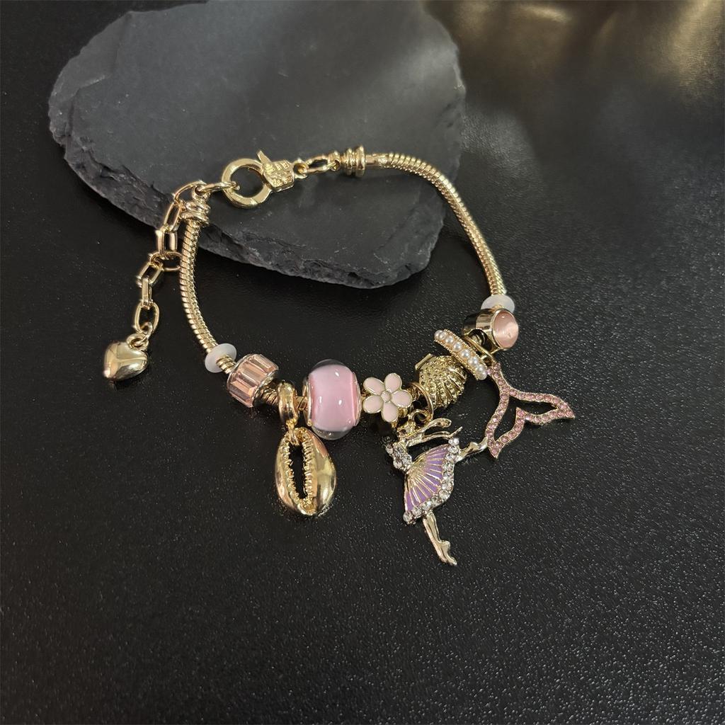 Accessories Gold Snake Chain Charm Bracelet Ballerina Mermaid Tail Cowrie Shell DIY Beaded Bracelet Girls Fashion Dance Jewelry
