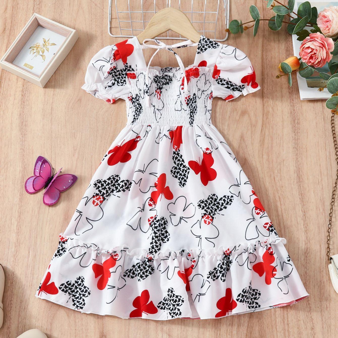 

Новое летнее тонкое милое кружевное платье принцессы с цветочным принтом для девочек, шифоновое платье для девочек, детская одежда 140