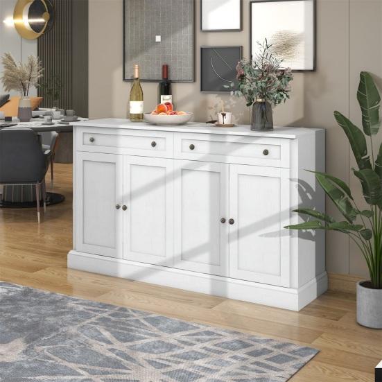 Kitchen Cabinet with 4 Doors 2 Drawers High Capacity Wood Coffee Bar Storage Cabinet Dining Room Furniture