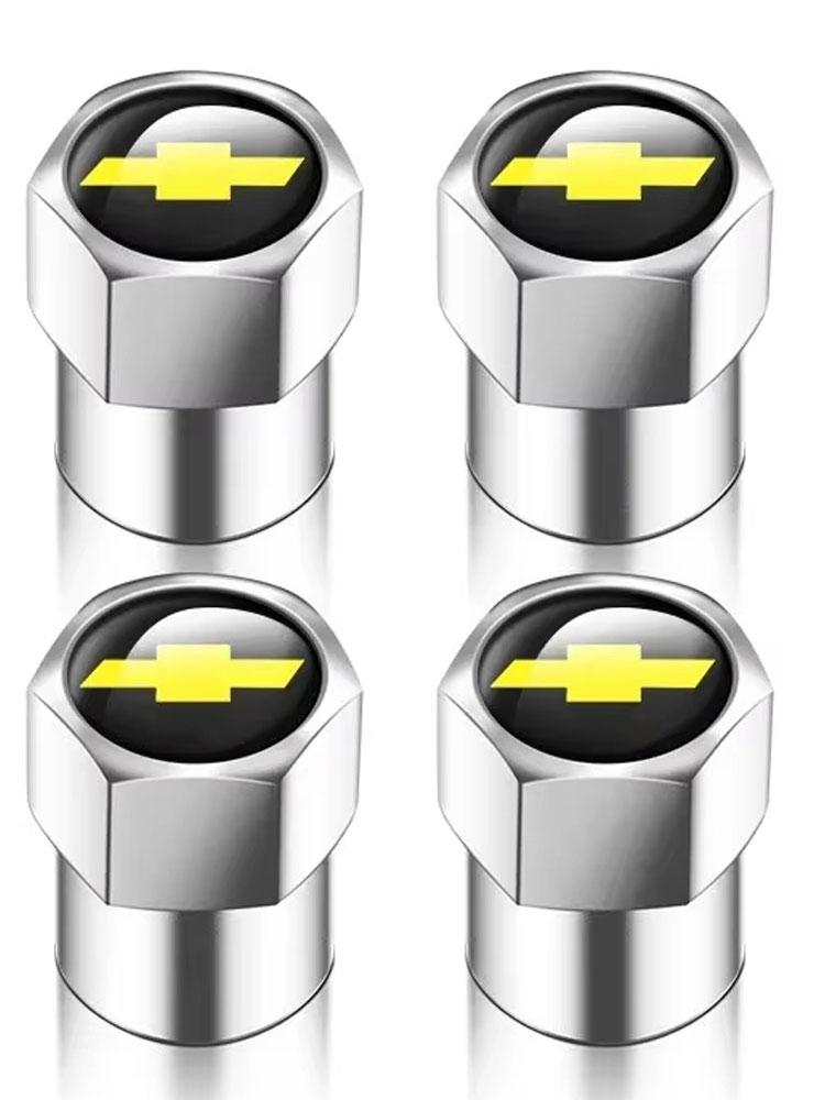 4Pcs/Set Tire Valve Caps Premium Metal Rubber Seal Fit for Chevrolet Silverado Impala Malibu Equinox Cruze Camaro Blazer Aveo