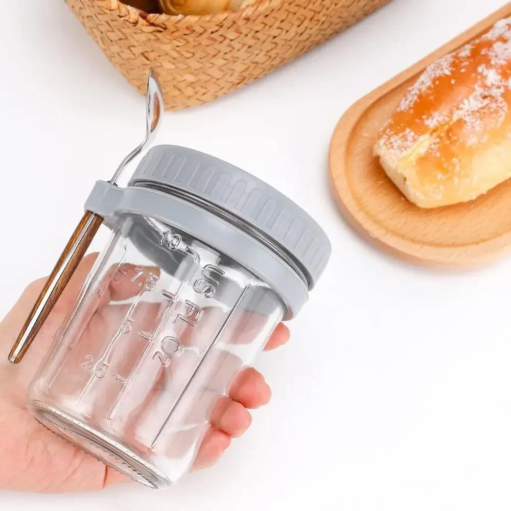 350ml Overnight Oats Jars Glass Measurement Marks Oatmeal Container With Spoon Reusable Yogurt Jar
