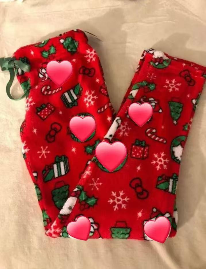 Damen Hello Kitty Halloween Flanell Schlafhose - Dick, gemütlich und mit Samt gefüttert für Herbst und Winter