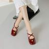 Krazing Pot Sheepskin Square Toe Med Heels Autumn Summer Shoes Metal Flowers Women Mary Janes Fashion Pumps